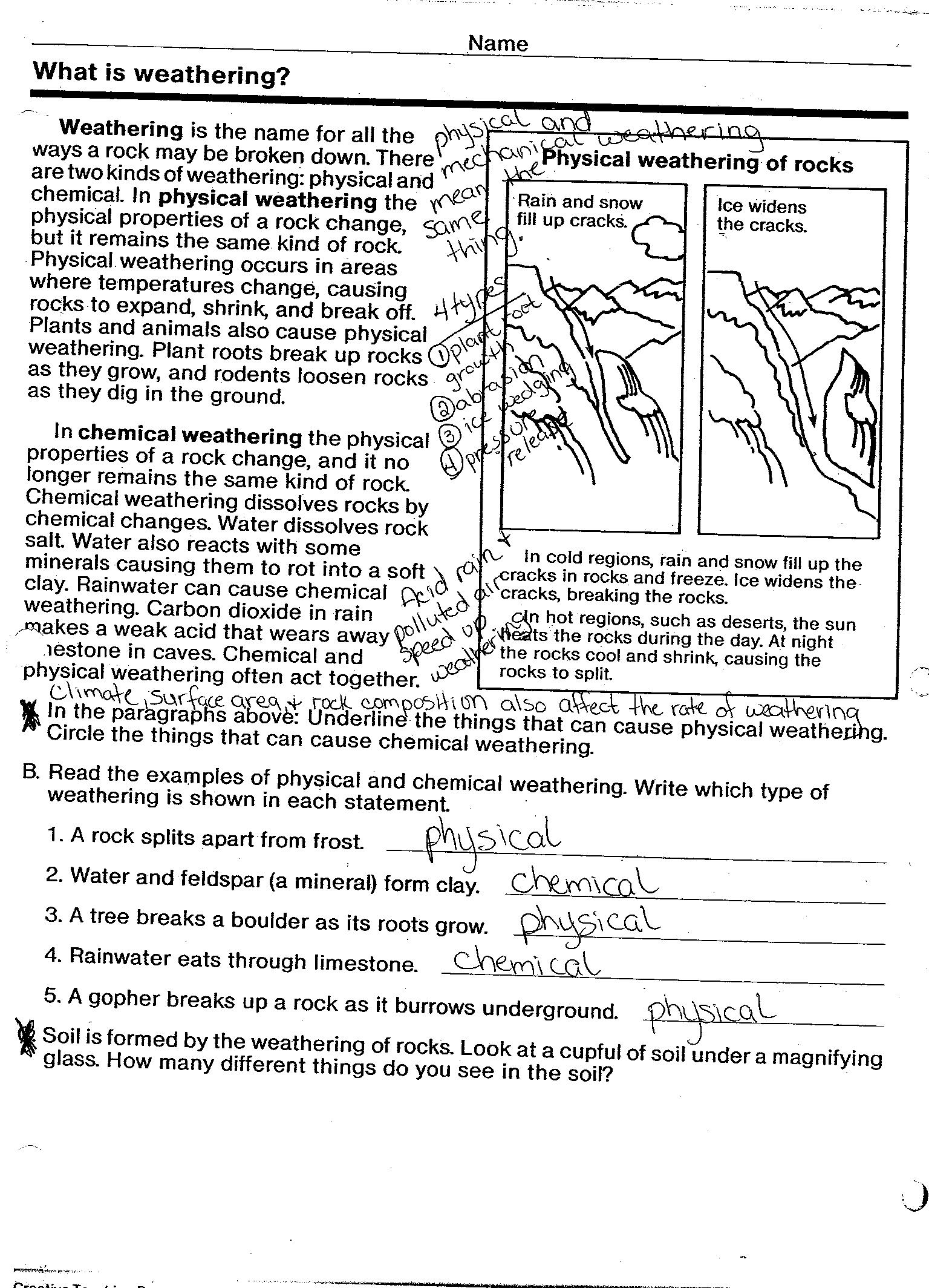 Weathering And Erosion Worksheets For Kids