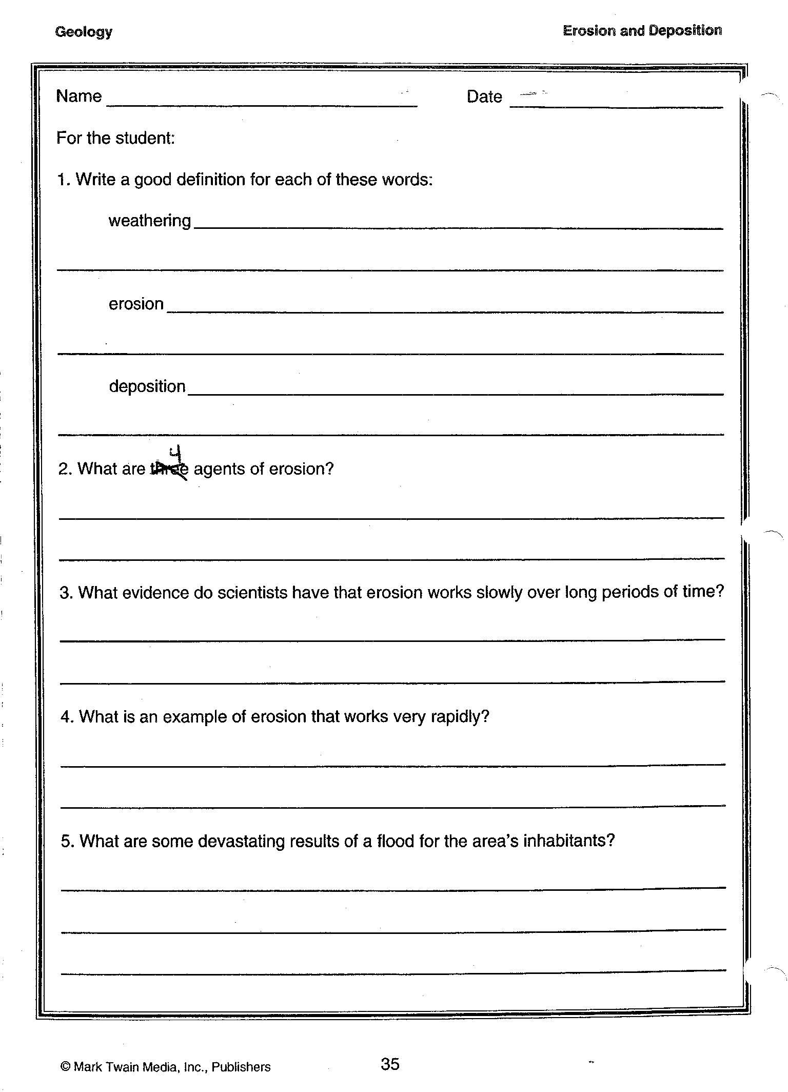 Weathering And Erosion Worksheets Pdf