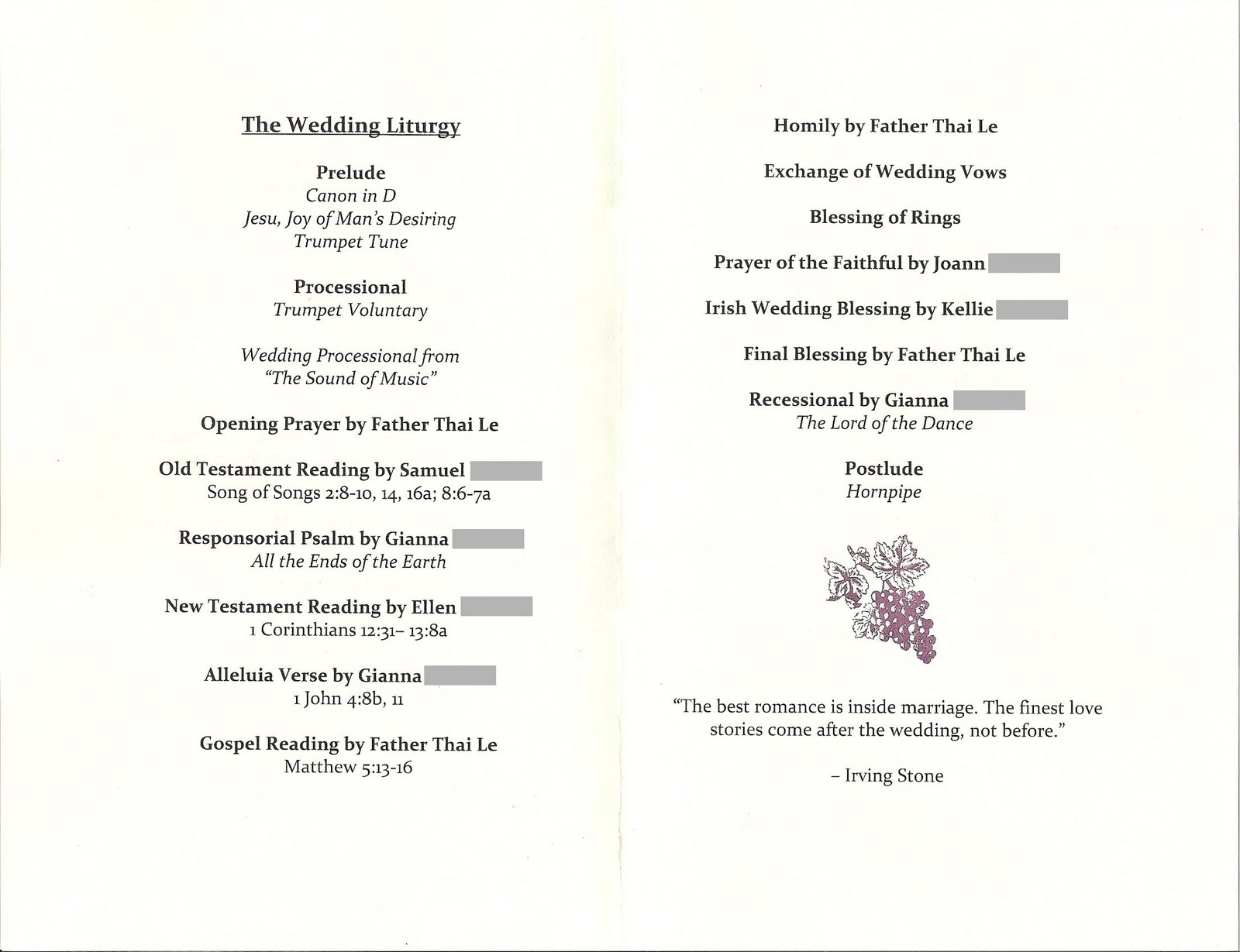 Wedding Ceremony Outline Samples