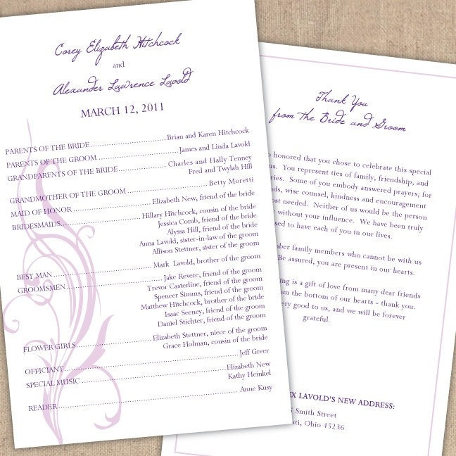 Wedding Ceremony Programs Wording