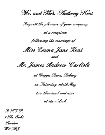 Wedding Reception Invitation Wording