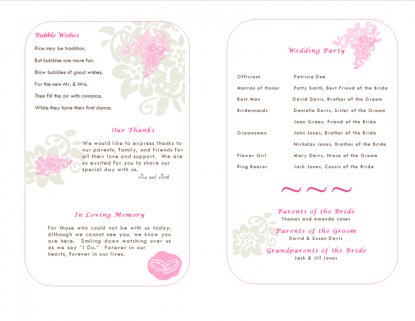 Wedding Reception Program Templates