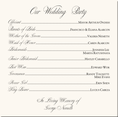 Wedding Reception Program Wording