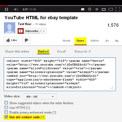 Youtube Embed Code Options