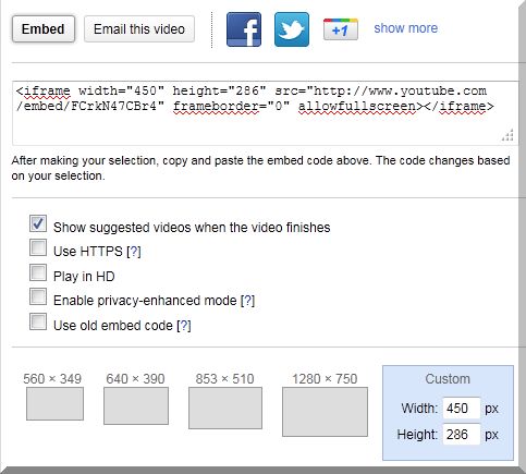 Youtube Embed Code Options